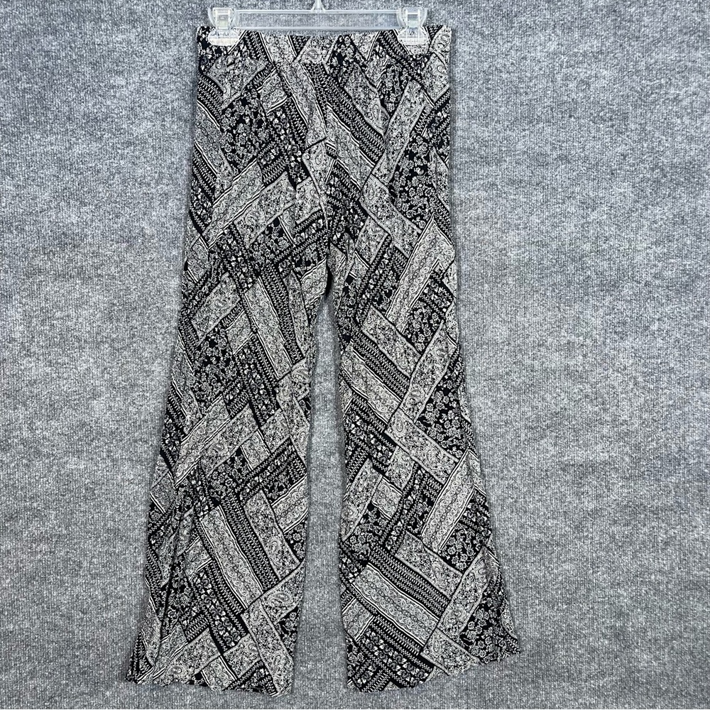 ASTR Womens Medium‎ Black White Boho Festival Wide Leg Flowy Pull On Tie Pants - Picture 7 of 10